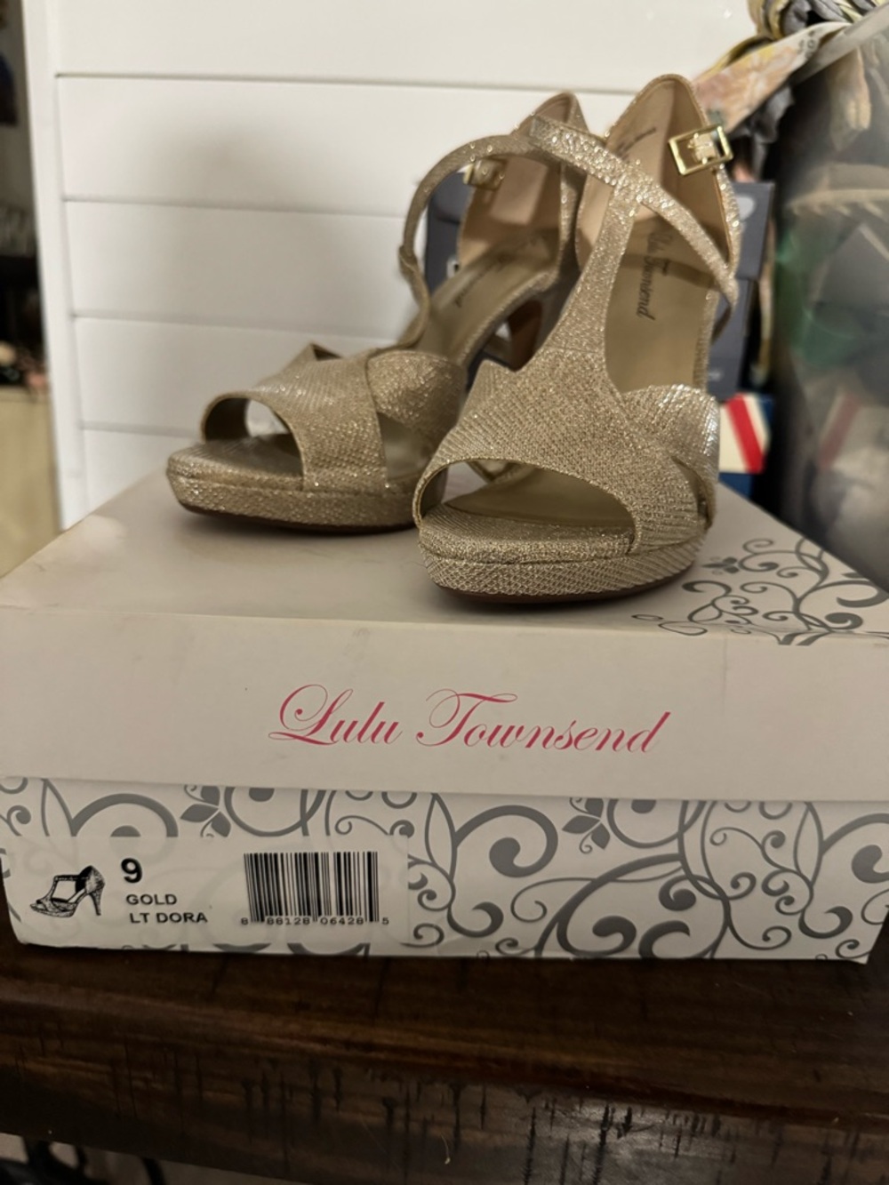 Lulu Townsend Light Gold Glitter Platform Heels